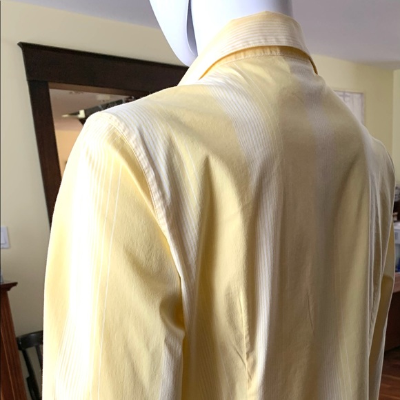 Lacoste yellow cotton woman dress shirt thin white stripes crocodile logo US 10 - Picture 15 of 15